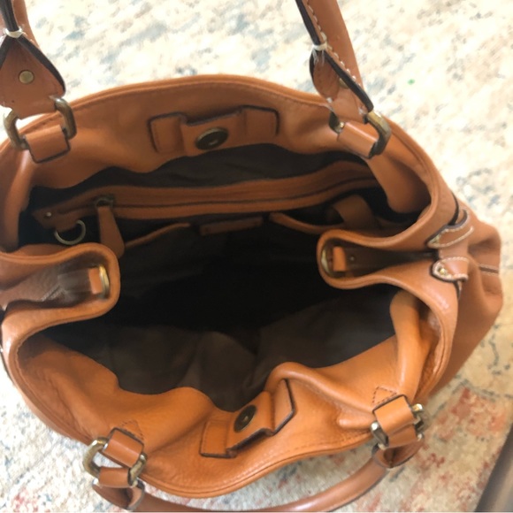 Cole Haan large belted turn lock satchel brown pebbled leather tote handbag - Picture 5 of 12